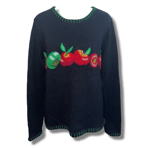 Vintage Sweaters - Vtg Embroidered Apples Pullover Sweater